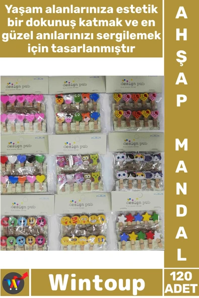 #Mandal Renkli Dekoratif Fotoğraf Askısı Hobi Tasarım Şekilli Estetik Ahşap Mandal 3.5 Cm 120 Adet ürün görseli 1