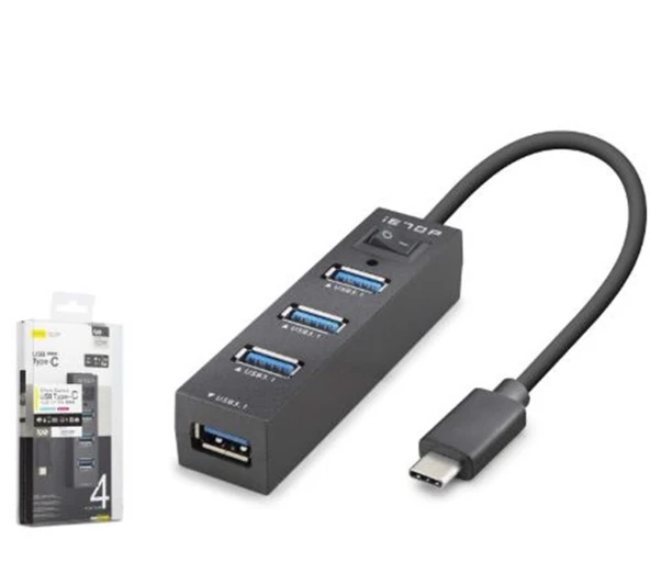 iETOP TU329 Type-C 3.1 Gen1 Anahtarlı Hub 4 Port 5 Gbps Siyah ürün görseli 1