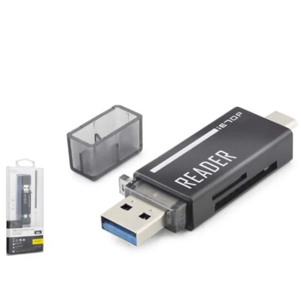 iETOP TC306AC USB Type-C 3.2 Gen1 Kart Okuyucu SD MicroSD 5 Gbps Siyah ürün görseli 1