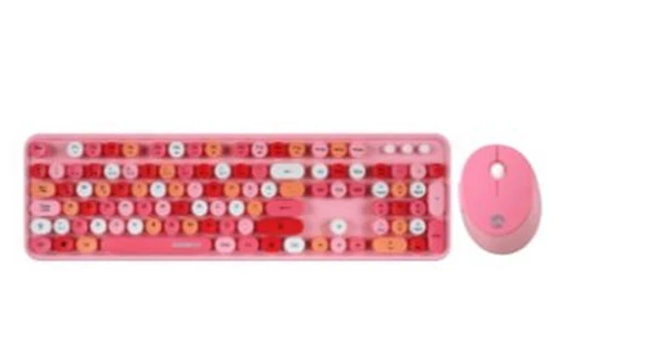 Everest ROUND KM-6282 Renkli Tuşlu Pembe Kablosuz Q Multimedia Klavye + Mouse Set ürün görseli 1
