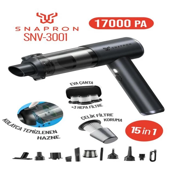 Snapron SNV-3001 17000PA 2000Mah 15in1 Güçlü Vakum Ve Üflemeli Şarjlı Katlanabilir Araç Süpürgesi ürün görseli 1