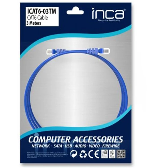 INCA ICAT6-03TM  3  Metre Mavi Kablo ürün görseli 1