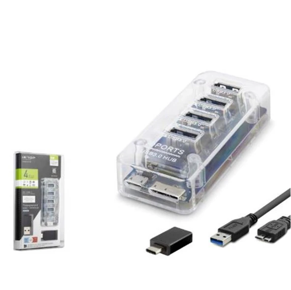 iETOP U336 USB Type-C 3.1 Gen1 Hub 4 Port 5 Gbps Şeffaf ürün görseli 1