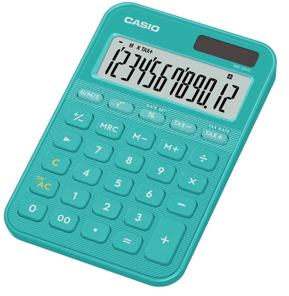 Casio MS-20YC-TU 12 Hane Turkuaz Masa Üstü Hesap Makinesi ürün görseli 1