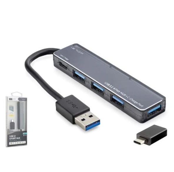 iETOP TU360 USB Type-C 3.1 Gen1 Hub 4 Port 5 Gbps Gri ürün görseli 1