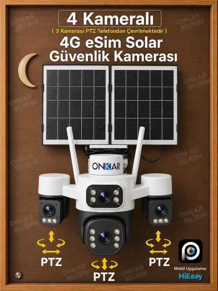 4 KAMERALI 3 PTZ 4G eSİM SOLAR AOV GÜVENLİK KAMERASI HİEASY ürün görseli 1