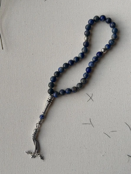 925 ayar gümüş lapis lazuli tesbih - Resim 4