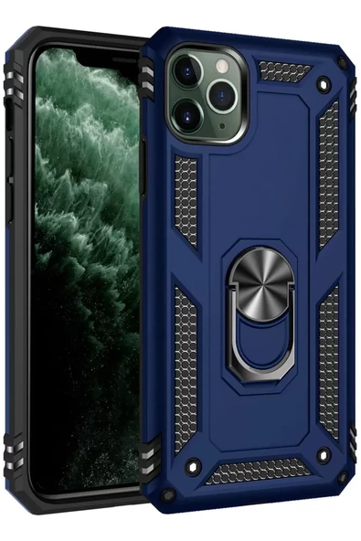 Newface Apple iPhone 11 Pro Kılıf Sofya Yüzüklü Silikon Kapak - Lacivert ürün görseli 1