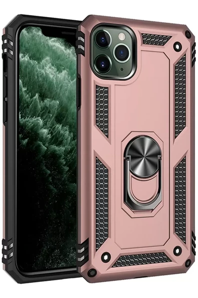 Newface Apple iPhone 11 Pro Max Kılıf Sofya Yüzüklü Silikon Kapak - Rose ürün görseli 1