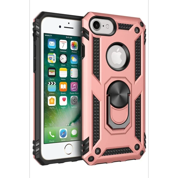 Newface Apple iPhone 7 Kılıf Sofya Yüzüklü Silikon Kapak - Rose - Resim 2