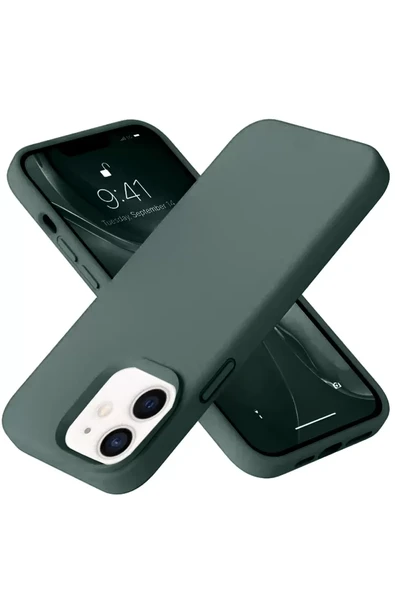 Newface Apple iPhone 12 Kılıf Nano içi Kadife Silikon - Koyu Yeşil ürün görseli 1