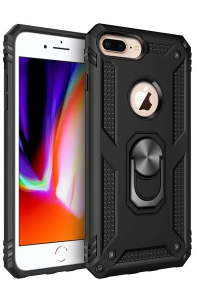 Newface Apple iPhone 7 Plus Kılıf Sofya Yüzüklü Silikon Kapak - Siyah ürün görseli 1