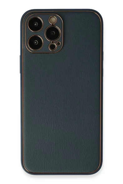 Newface Apple iPhone 13 Pro Kılıf Coco Deri Silikon Kapak - Mavi ürün görseli 1