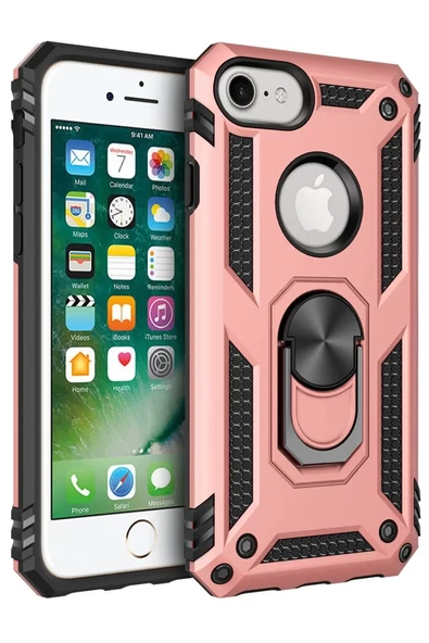 Newface Apple iPhone 7 Kılıf Sofya Yüzüklü Silikon Kapak - Rose ürün görseli 1