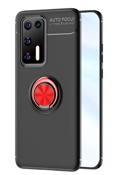 Newface Huawei P40 Kılıf Range Yüzüklü Silikon - Siyah-Kırmızı ürün görseli 1