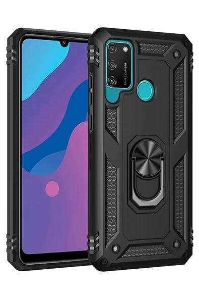 Newface Huawei Y6P Kılıf Sofya Yüzüklü Silikon Kapak - Siyah ürün görseli 1