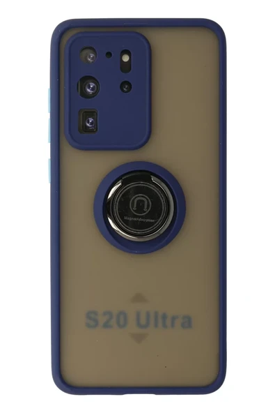 Newface Samsung Galaxy S20 Ultra Kılıf Montreal Yüzüklü Silikon Kapak - Lacivert ürün görseli 1