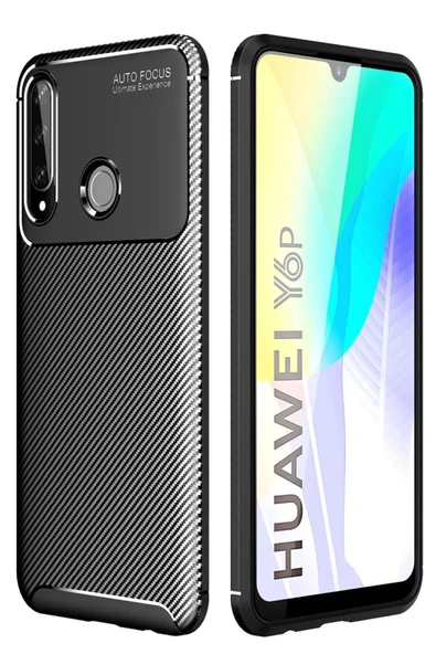 Newface Huawei Y6P Kılıf Auto Focus Karbon Kapak - Siyah ürün görseli 1