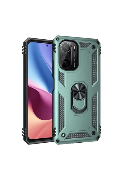 Newface Xiaomi Poco F3 Kılıf Sofya Yüzüklü Silikon Kapak - Yeşil ürün görseli 1