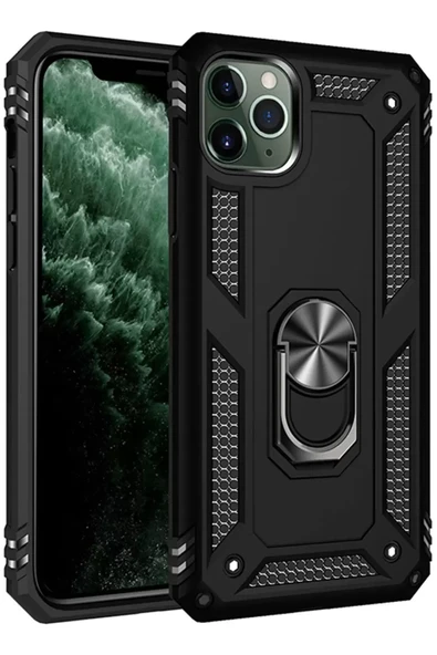 Newface Apple iPhone 11 Pro Max Kılıf Sofya Yüzüklü Silikon Kapak - Siyah ürün görseli 1
