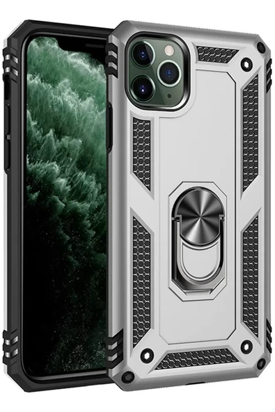 Newface Apple iPhone 11 Pro Max Kılıf Sofya Yüzüklü Silikon Kapak - Gümüş ürün görseli 1