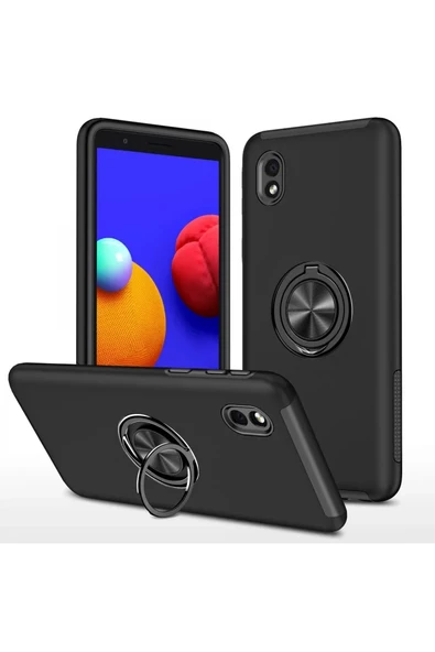 Newface Samsung Galaxy A01 Core Kılıf Elit Yüzüklü Kapak - Siyah ürün görseli 1