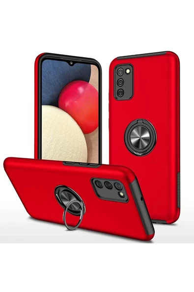Newface Samsung Galaxy A02S Kılıf Elit Yüzüklü Kapak - Kırmızı ürün görseli 1