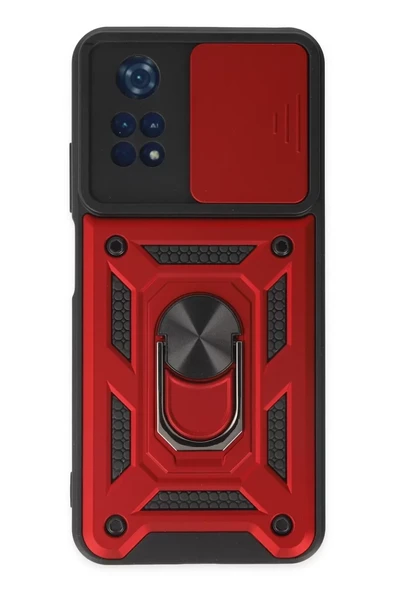 Newface Xiaomi Poco M4 Pro 4G Kılıf Pars Lens Yüzüklü Silikon - Kırmızı ürün görseli 1