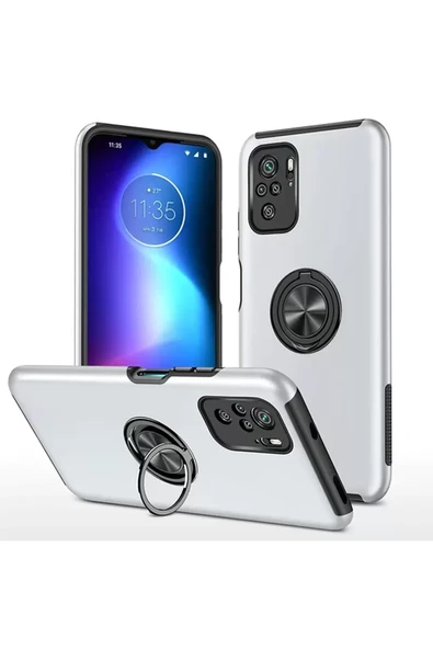 Newface Xiaomi Poco F3 Kılıf Elit Yüzüklü Kapak - Gümüş ürün görseli 1