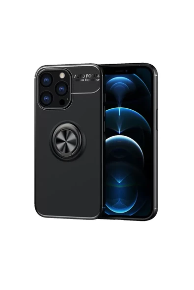 Newface Apple iPhone 13 Pro Max Kılıf Range Yüzüklü Silikon - Siyah ürün görseli 1