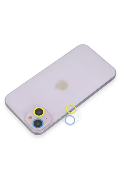 Newface Apple iPhone 13 Renkli Kamera Lens Koruma Cam - Sarı-Mavi ürün görseli 1