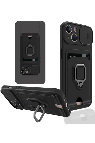 Newface Apple iPhone 14 Plus Kılıf Zuma Kartvizitli Yüzüklü Silikon - Siyah ürün görseli 1