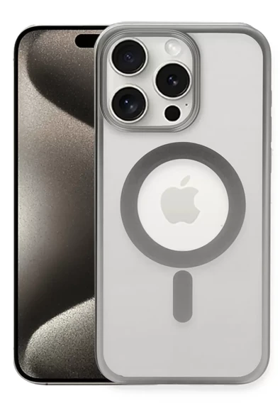Newface Apple iPhone 15 Pro Max Kılıf Erozi Magsafe Kapak - Gümüş ürün görseli 1