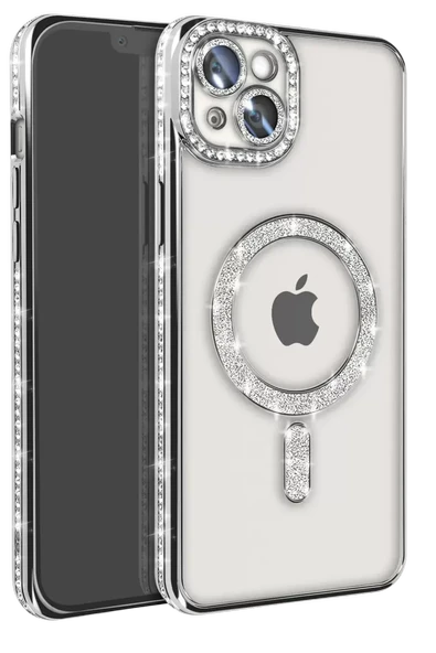 Newface Apple iPhone 15 Kılıf Joke Simli Magneticsafe Kılıf - Gümüş ürün görseli 1