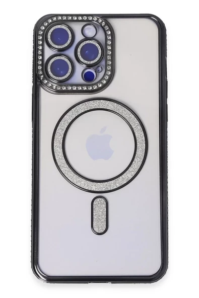 Newface Apple iPhone 14 Pro Kılıf Joke Simli Magneticsafe Kılıf - Siyah ürün görseli 1