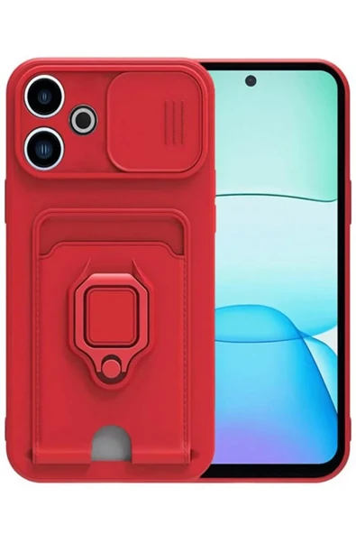 Newface Xiaomi Redmi 13 4G Kılıf Zuma Kartvizitli Yüzüklü Silikon - Kırmızı ürün görseli 1