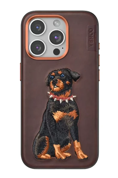 Venco Apple iPhone 15 Pro Perma Desenli Kapak - Koyu Kahve ürün görseli 1