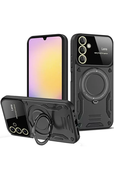 Newface Samsung Galaxy A16 5G Kılıf Joy Lens Standlı Kapak - Siyah ürün görseli 1