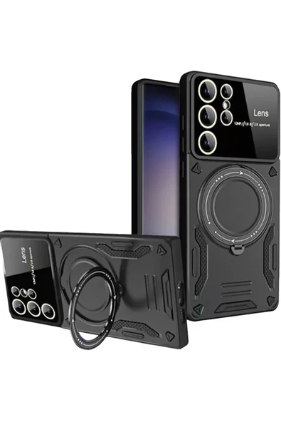 Newface Samsung Galaxy S25 Ultra Kılıf Joy Lens Standlı Kapak - Siyah ürün görseli 1
