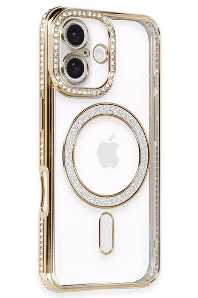 Newface Apple iPhone 16 Kılıf Joke Simli Magneticsafe Kılıf - Gold ürün görseli 1