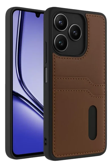 Newface Realme Note 50 4G Kılıf Sara Kartvizitli Deri Kılıf - Taba ürün görseli 1
