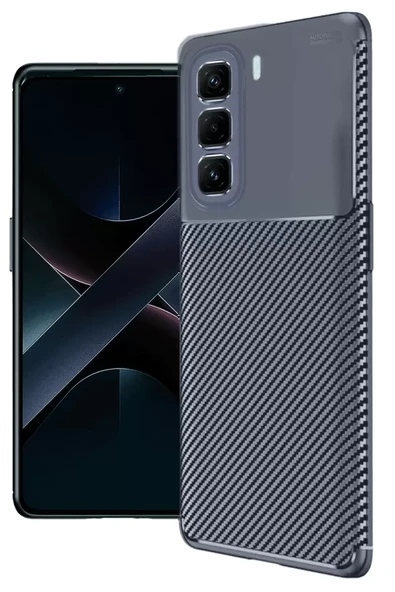 Newface İnfinix Hot 50 4G Kılıf Auto Focus Karbon Kapak - Lacivert ürün görseli 1