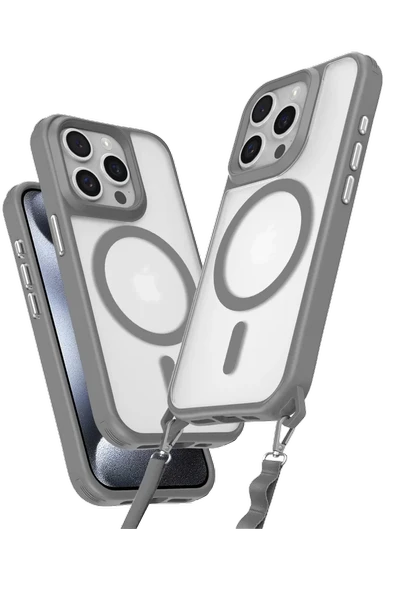 Newface Apple iPhone 15 Pro Max Kılıf Enka Magsafe Silikon Kılıf - Titan Gri ürün görseli 1
