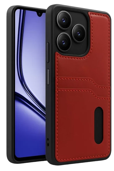 Newface Realme Note 50 4G Kılıf Sara Kartvizitli Deri Kılıf - Kırmızı ürün görseli 1