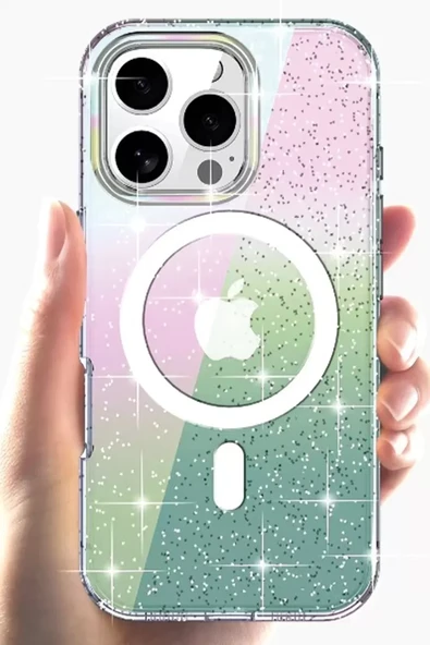 Joko Apple iPhone 15 Pro Rasasi Simli Magsafe Kapak - Şeffaf - Resim 2