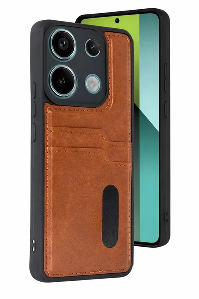 Newface Xiaomi Redmi 15C 4G Sara Kartvizitli Deri Kılıf - Taba ürün görseli 1