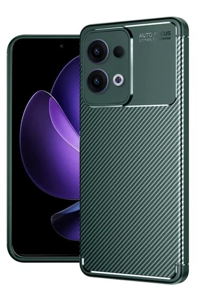 Newface Oppo Reno 13 Pro Kılıf Auto Focus Karbon Kapak - Koyu Yeşil ürün görseli 1