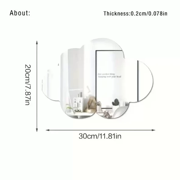 30x20 cm Bulut Formlu Kırılmaz Pleksi Duvar Aynası - Çocuk Odası Güvenli Ayna ürün görseli 1