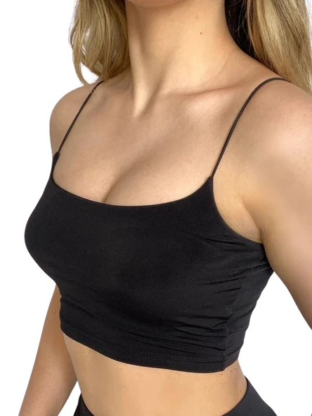 Askılı Crop  Bluz-SİYAH - Resim 2