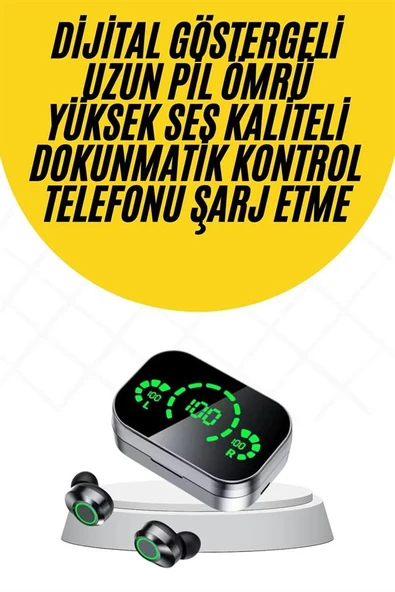 Kablosuz Bluetooth Kulaklık Çift Telefon Destekli Powerbankli Dijital Göstergeli ürün görseli 1